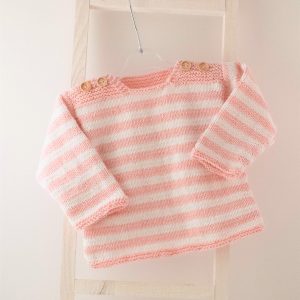 Gebreid roze/wit streepjes trui